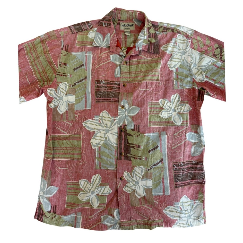 Cooke Street Mens Floral Button Up Shirt L Pink Vacation Hawaiian Resort Beach